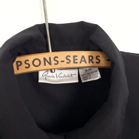 Gloria Vanderbilt Womens Black Sheer Button-Up Blouse Short Sleeve Size Medium - Picture 4 of 5